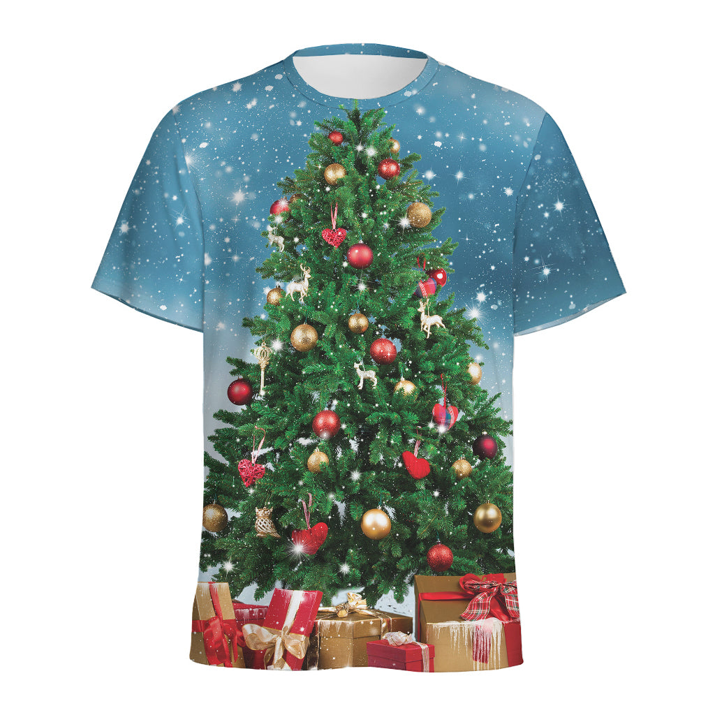 Christmas Tree And Snow Print Men's Sports T-Shirt