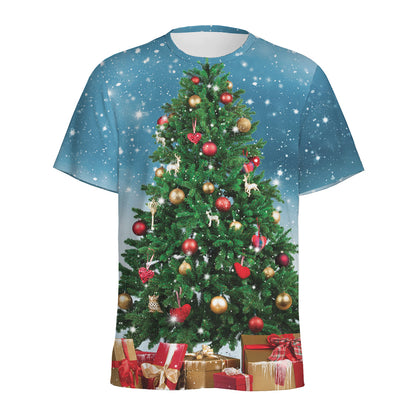 Christmas Tree And Snow Print Men's Sports T-Shirt