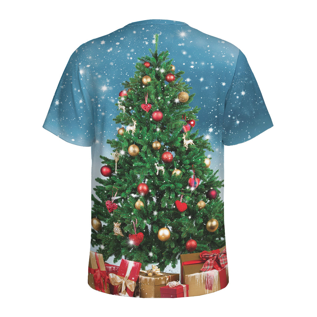 Christmas Tree And Snow Print Men's Sports T-Shirt
