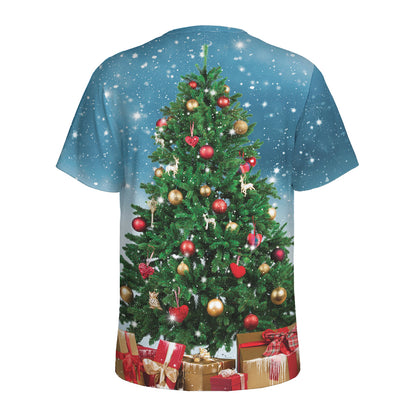 Christmas Tree And Snow Print Men's Sports T-Shirt