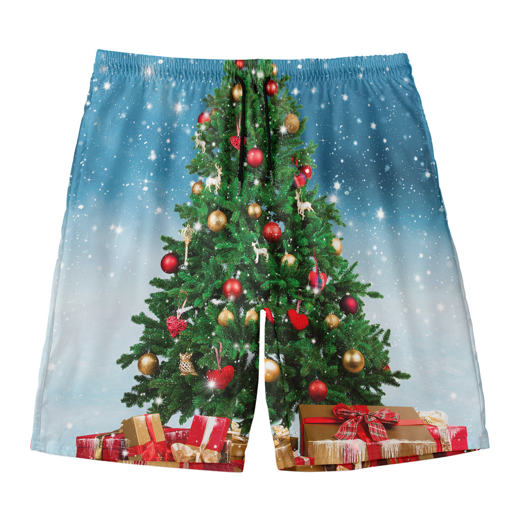 Christmas Tree And Snow Print Men's Swim Trunks