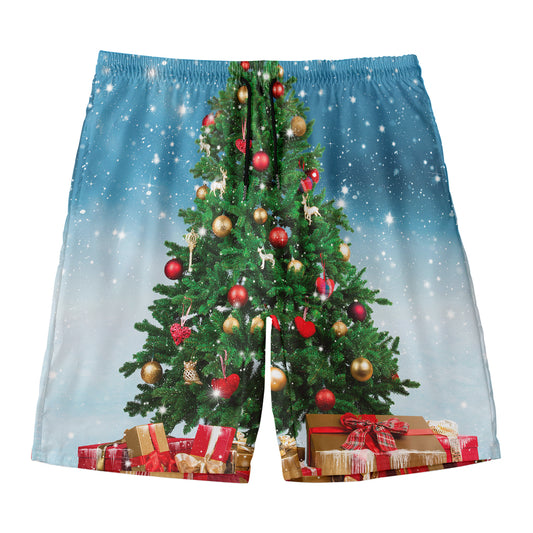 Christmas Tree And Snow Print Men's Swim Trunks