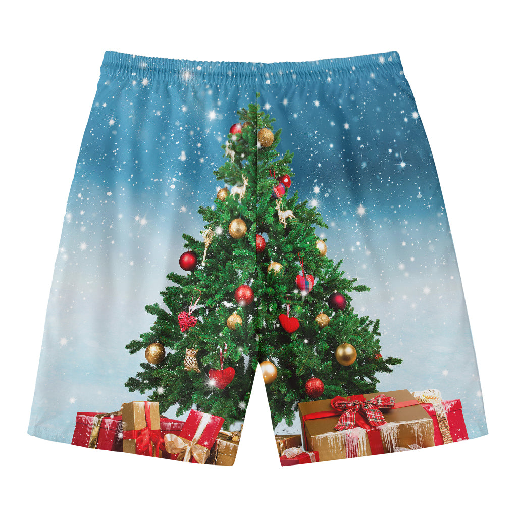 Christmas Tree And Snow Print Men's Swim Trunks