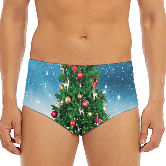 Christmas Tree And Snow Print Men's Triangle Swim Briefs