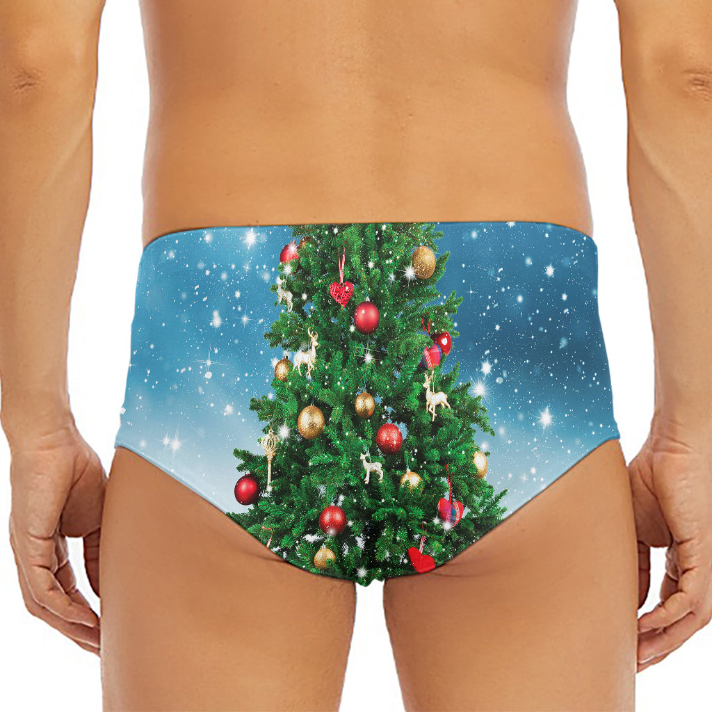 Christmas Tree And Snow Print Men's Triangle Swim Briefs