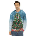 Christmas Tree And Snow Print Men's Velvet Pullover Hoodie