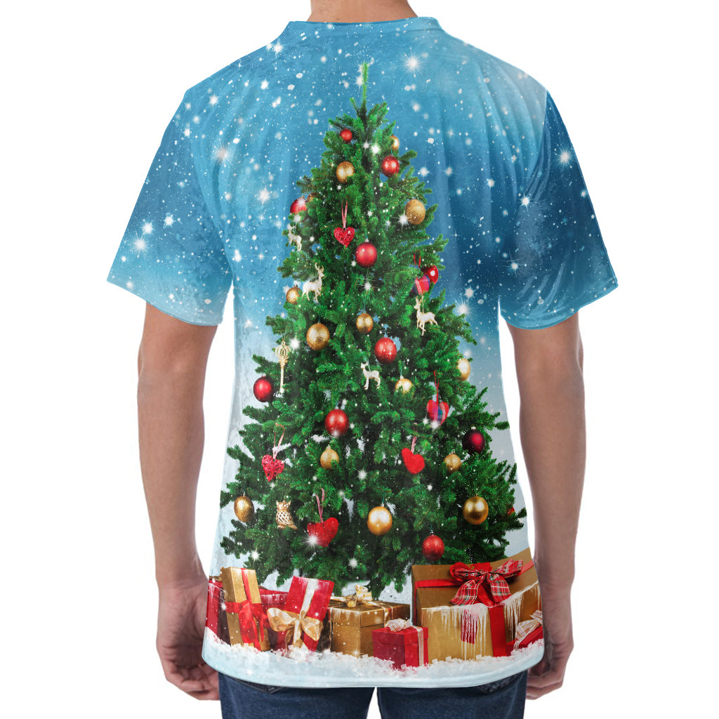 Christmas Tree And Snow Print Men's Velvet T-Shirt