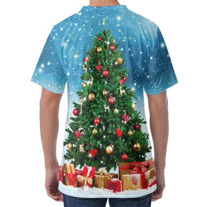Christmas Tree And Snow Print Men's Velvet T-Shirt