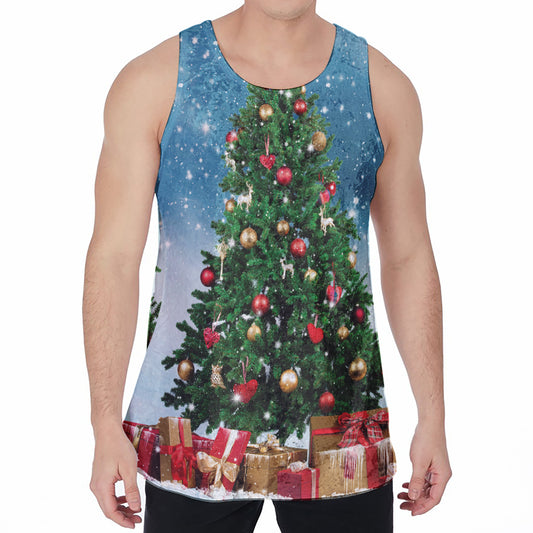 Christmas Tree And Snow Print Men's Velvet Tank Top