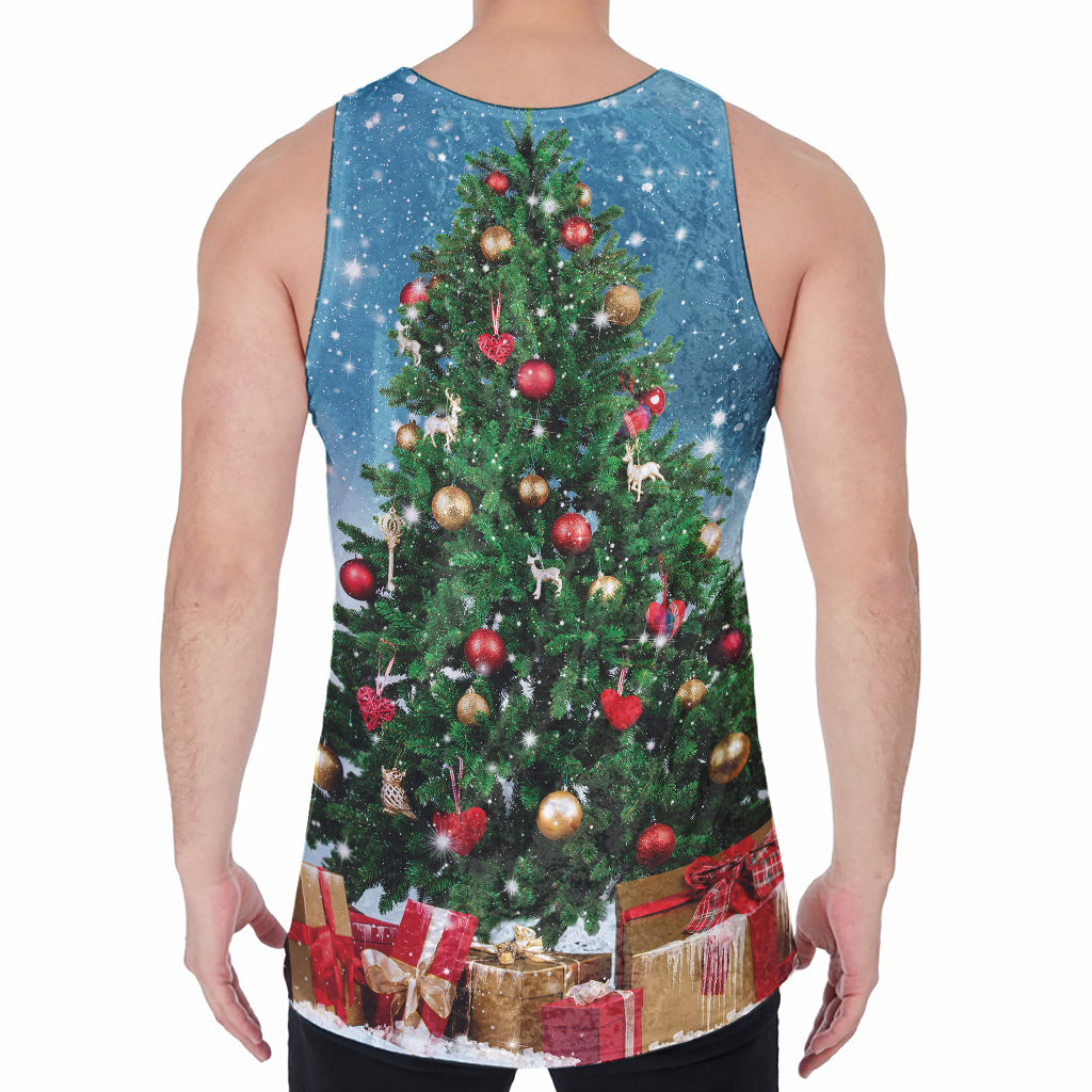 Christmas Tree And Snow Print Men's Velvet Tank Top