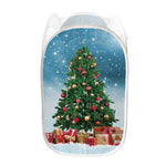 Christmas Tree And Snow Print Mesh Laundry Hamper