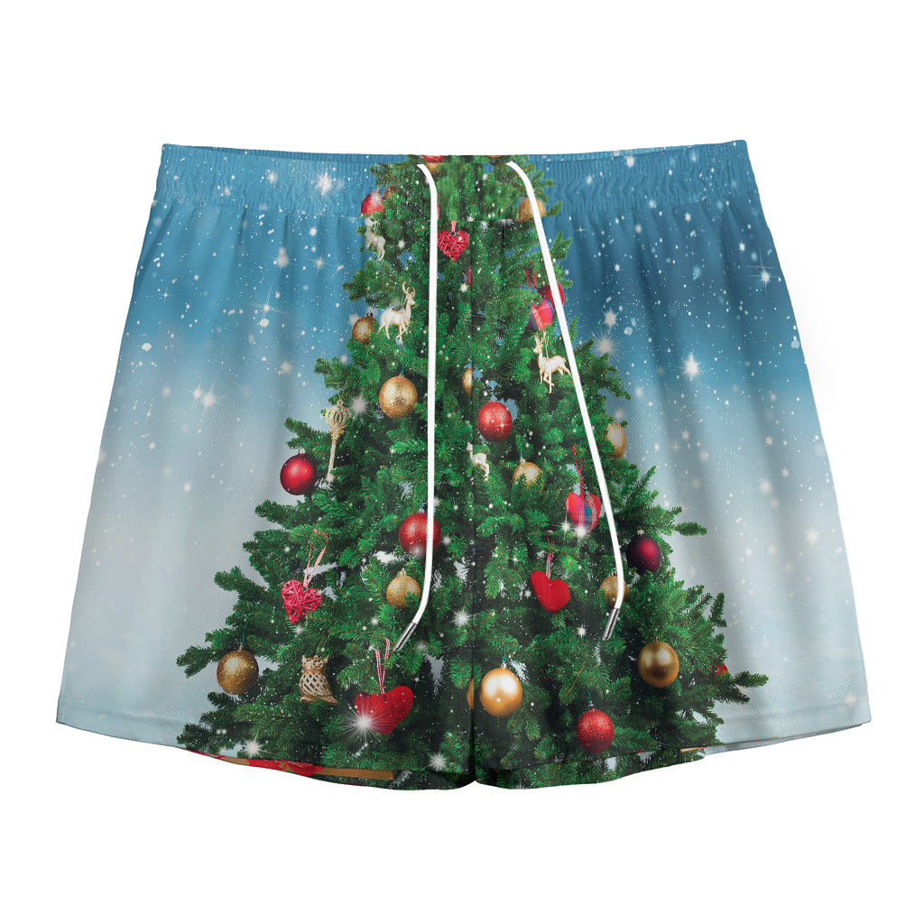Christmas Tree And Snow Print Mesh Shorts