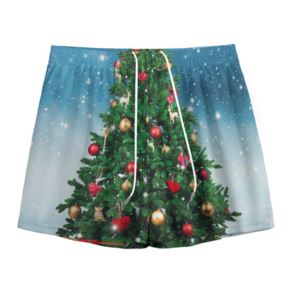 Christmas Tree And Snow Print Mesh Shorts