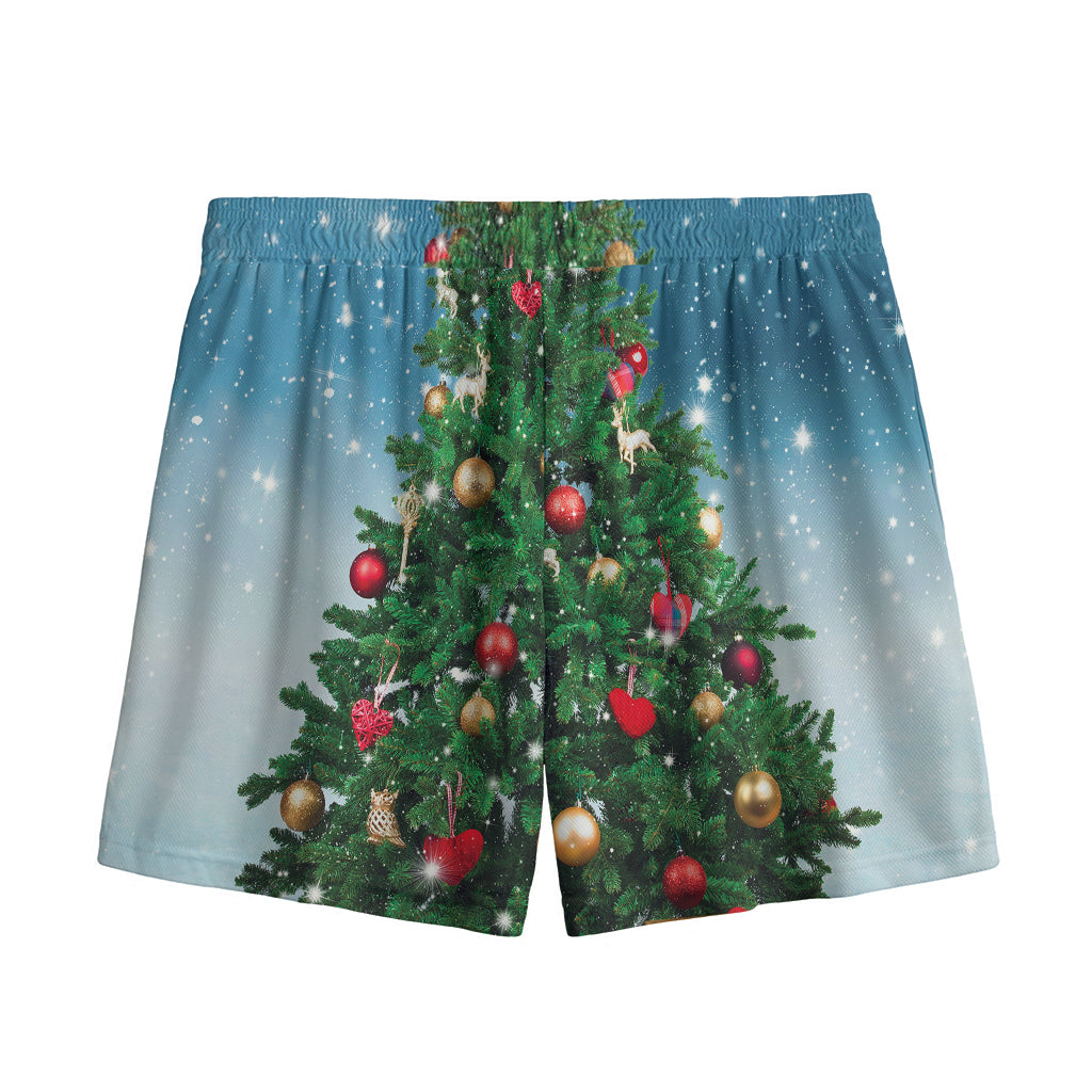 Christmas Tree And Snow Print Mesh Shorts