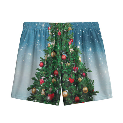 Christmas Tree And Snow Print Mesh Shorts