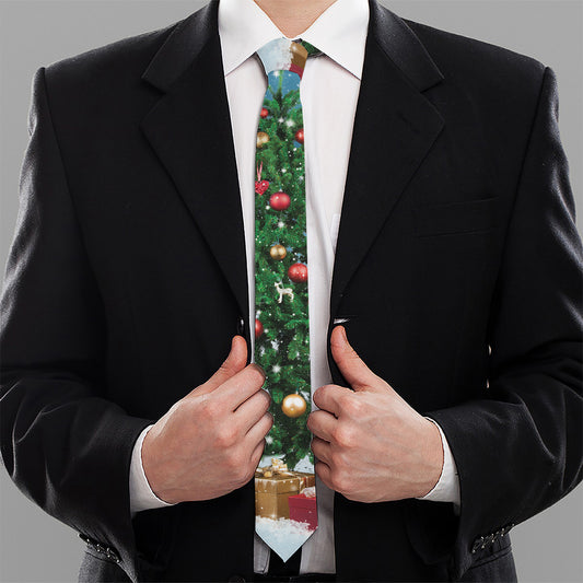 Christmas Tree And Snow Print Necktie