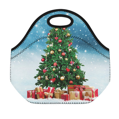 Christmas Tree And Snow Print Neoprene Lunch Bag