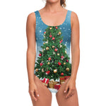 Christmas Tree And Snow Print One Piece Swimsuit