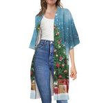 Christmas Tree And Snow Print Open Front Beach Cover Up