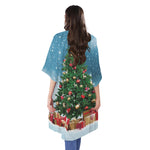 Christmas Tree And Snow Print Open Front Beach Cover Up