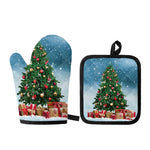 Christmas Tree And Snow Print Oven Mitt And Pot Holder Set