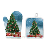 Christmas Tree And Snow Print Oven Mitt And Pot Holder Set