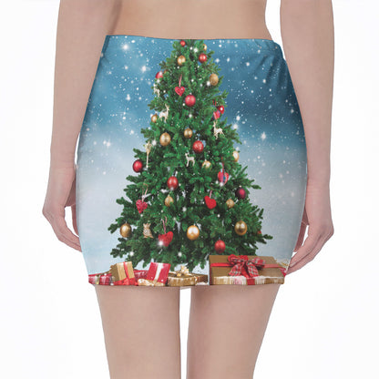 Christmas Tree And Snow Print Pencil Mini Skirt