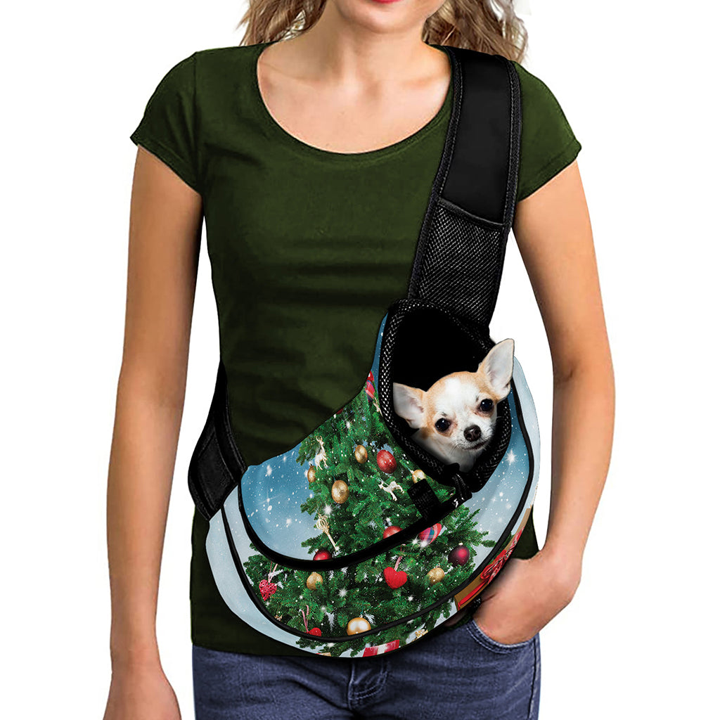 Christmas Tree And Snow Print Pet Sling Carrier