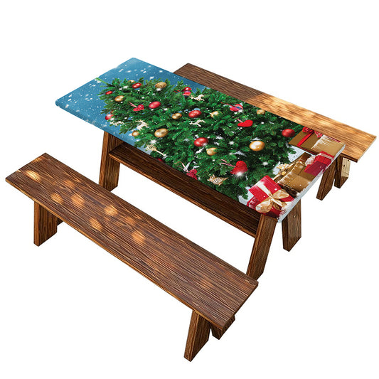 Christmas Tree And Snow Print Picnic Table Cover