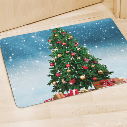 Christmas Tree And Snow Print Polyester Doormat