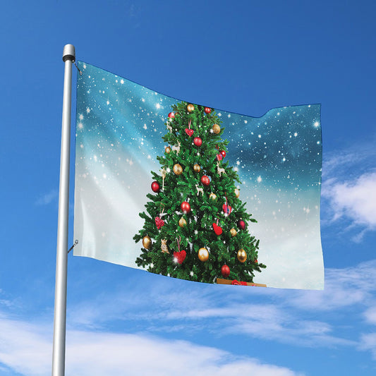 Christmas Tree And Snow Print Polyester Flag