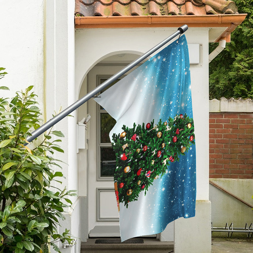 Christmas Tree And Snow Print Polyester Flag