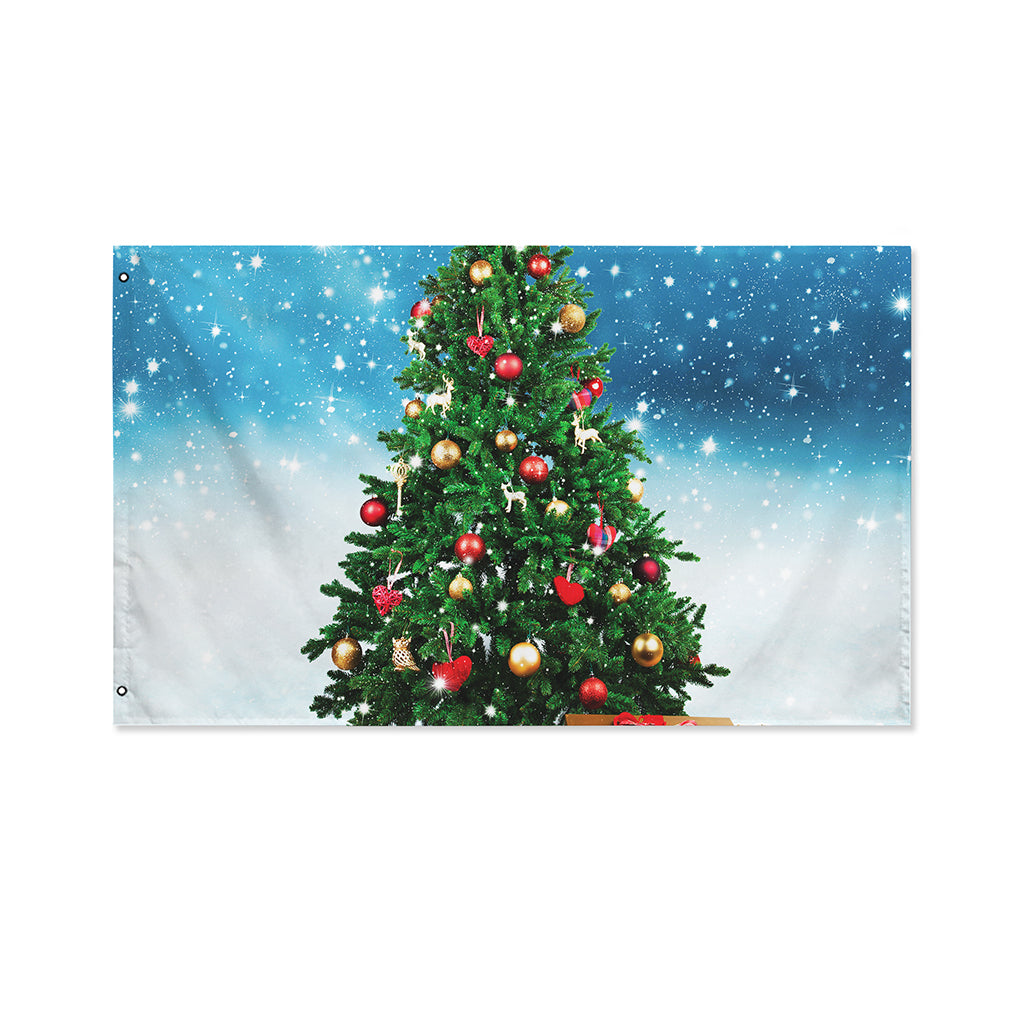 Christmas Tree And Snow Print Polyester Flag