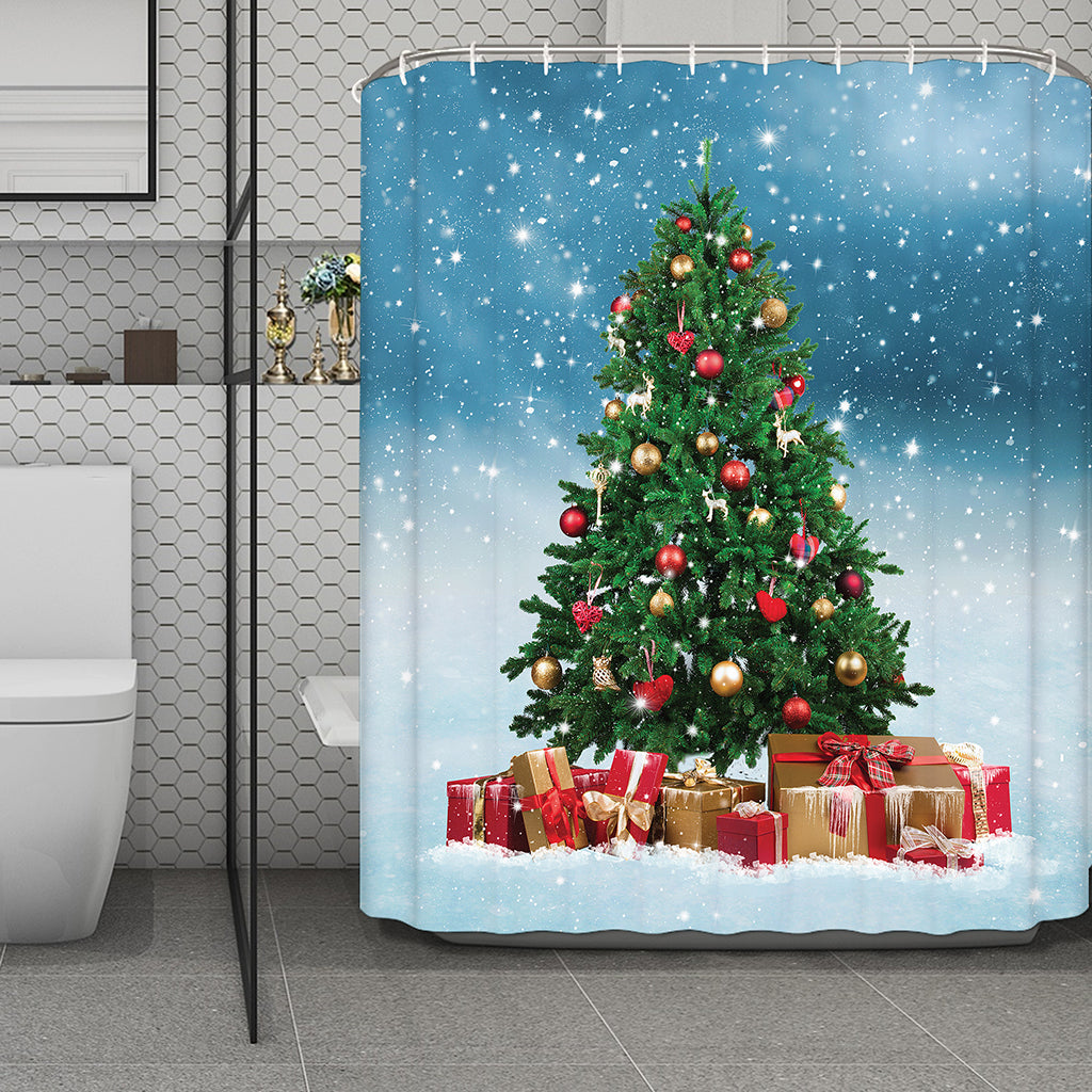 Christmas Tree And Snow Print Polyester Shower Curtain