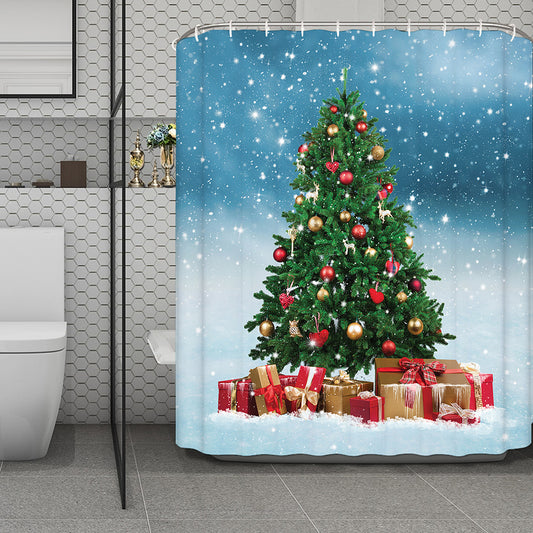 Christmas Tree And Snow Print Polyester Shower Curtain