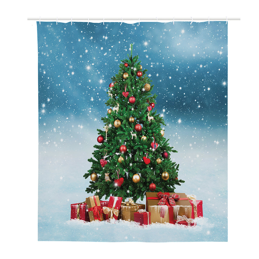 Christmas Tree And Snow Print Polyester Shower Curtain