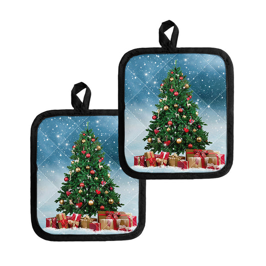 Christmas Tree And Snow Print Pot Holders