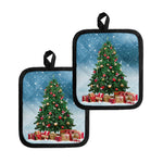 Christmas Tree And Snow Print Pot Holders