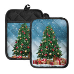 Christmas Tree And Snow Print Pot Holders With Pocket