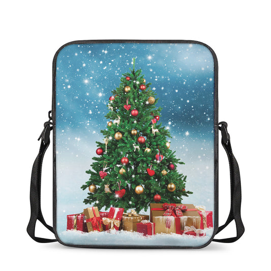 Christmas Tree And Snow Print Rectangular Crossbody Bag