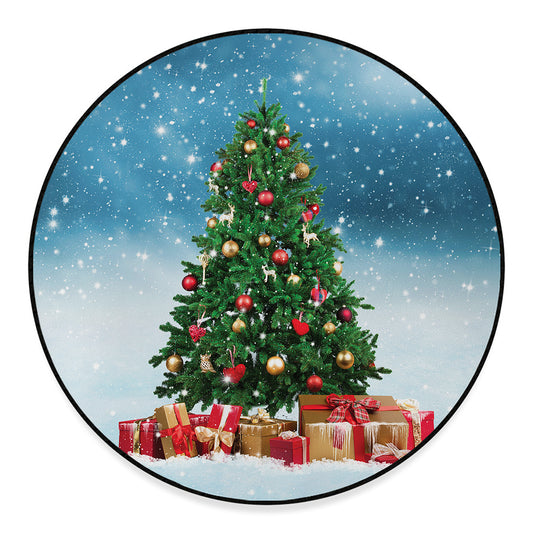 Christmas Tree And Snow Print Round Floor Mat