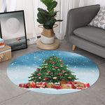 Christmas Tree And Snow Print Round Rug