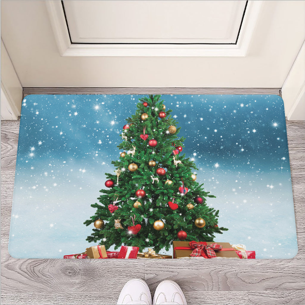 Christmas Tree And Snow Print Rubber Doormat