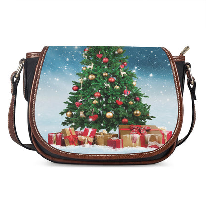 Christmas Tree And Snow Print Saddle Bag