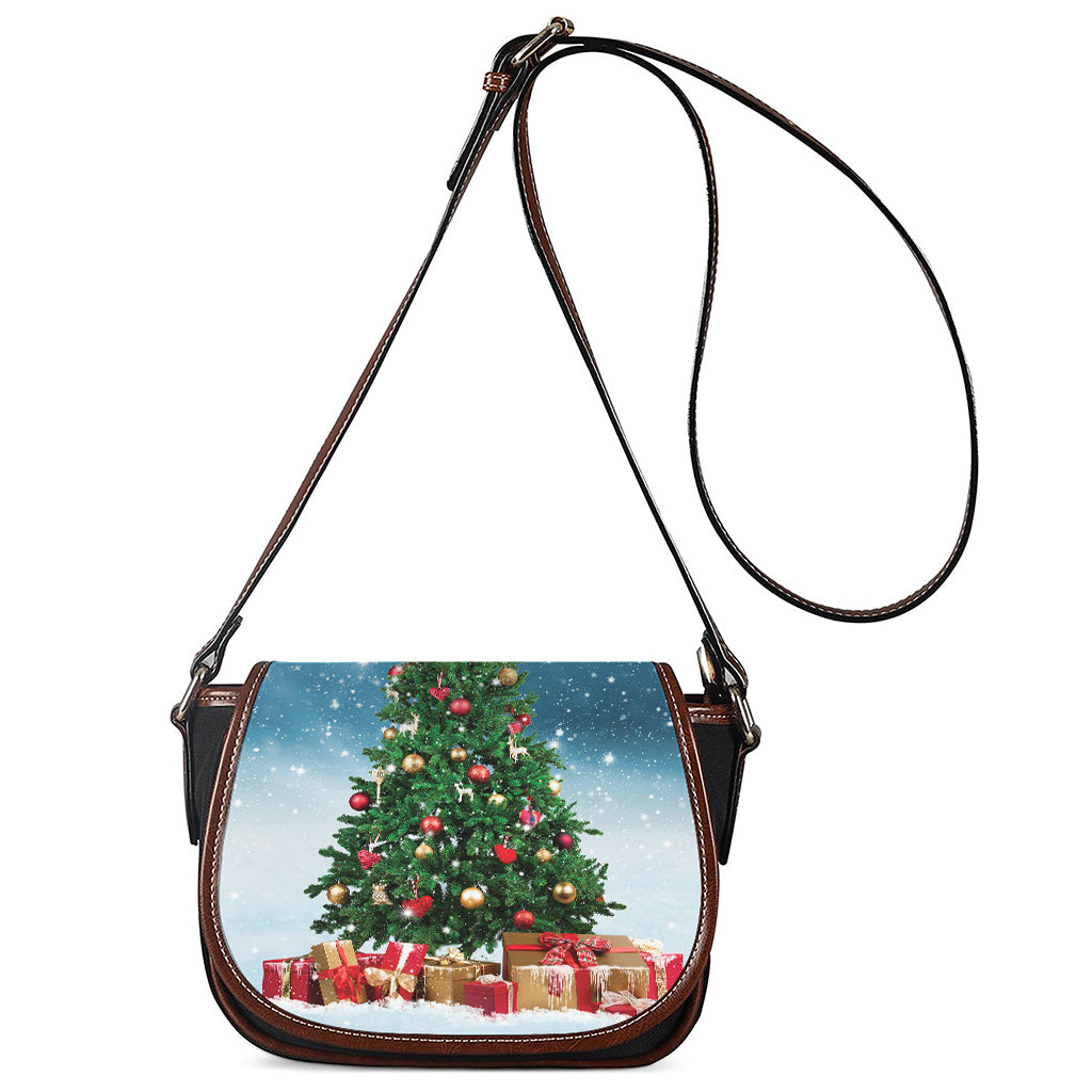 Christmas Tree And Snow Print Saddle Bag