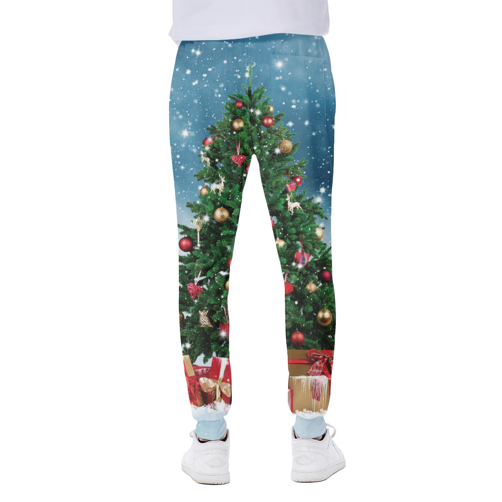 Christmas Tree And Snow Print Scuba Joggers