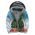Christmas Tree And Snow Print Sherpa Lined Zip Up Hoodie