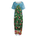 Christmas Tree And Snow Print Short Sleeve Long Nightdress