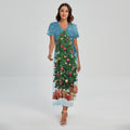 Christmas Tree And Snow Print Short Sleeve Maxi Dress
