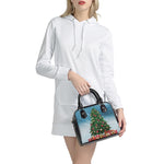 Christmas Tree And Snow Print Shoulder Handbag